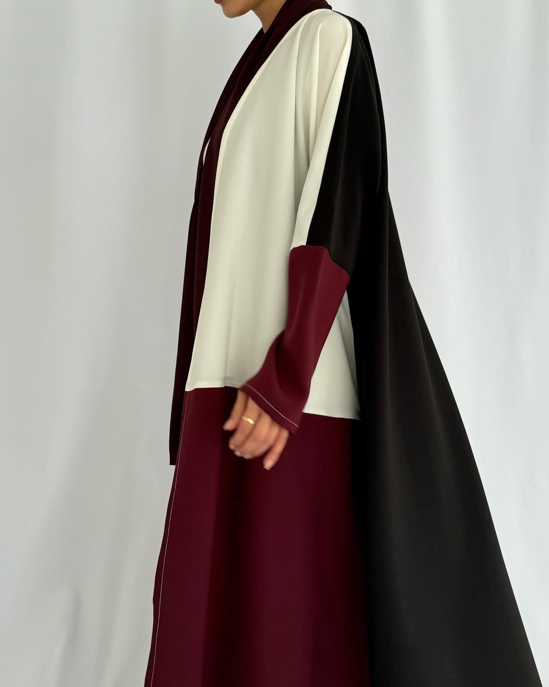 Crepe three shades abaya - Burgundy