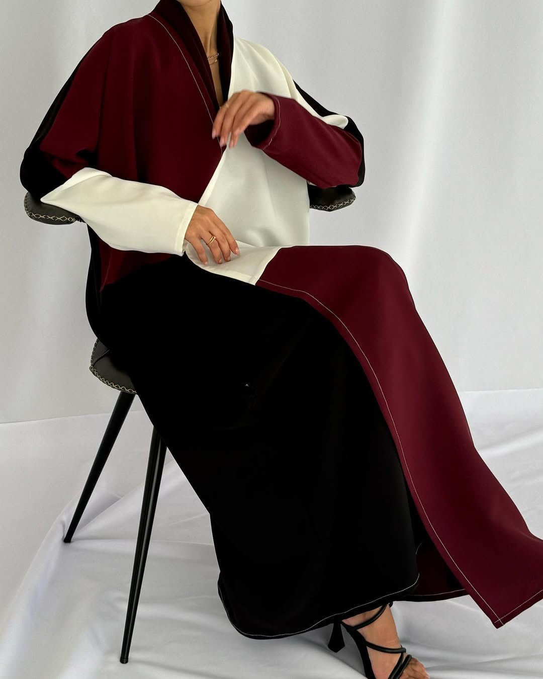 Crepe three shades abaya - Burgundy