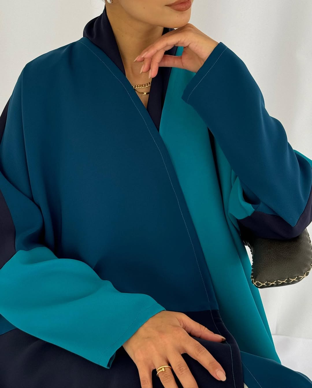Crepe three shades abaya - Teal