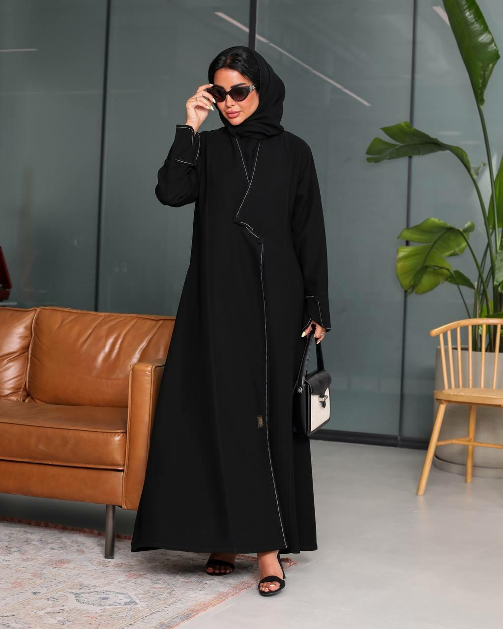 Black Abaya with Thread Details