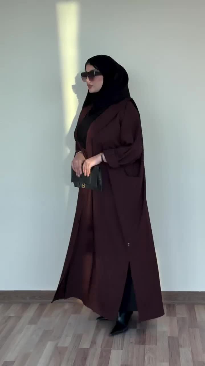 Brown Crepe Side Cut Abaya