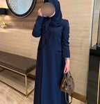 Navy Blue Overlap Abaya with Pocket Detail