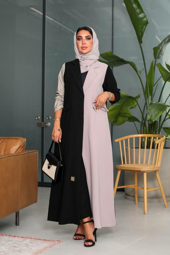Black with Beige Blazer Abaya