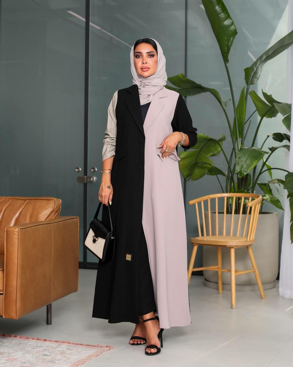 Black with Beige Blazer Abaya