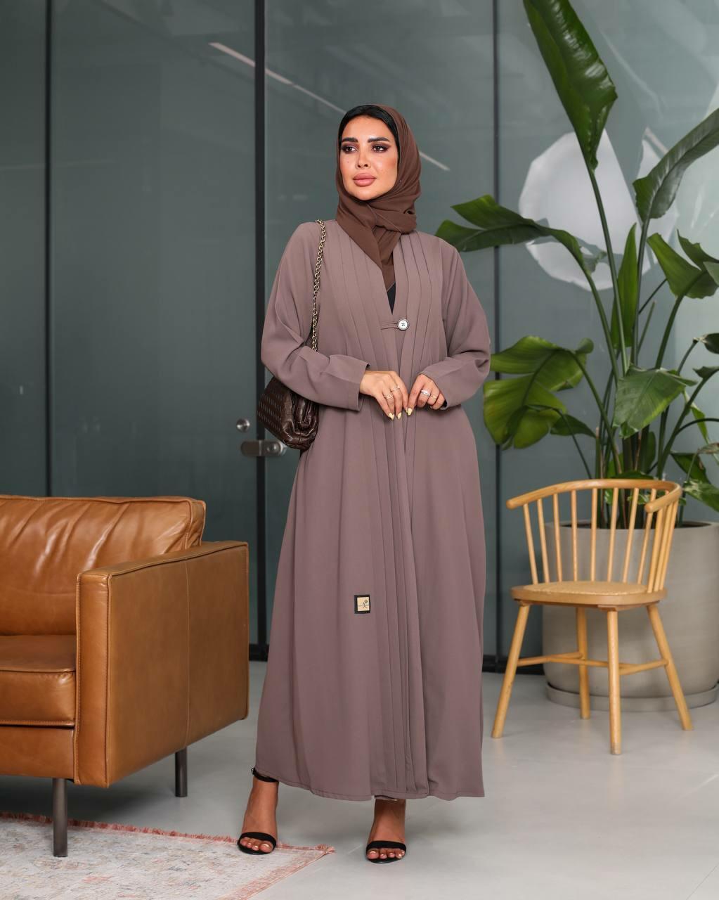 Mauve Crepe Abaya with Button in Front