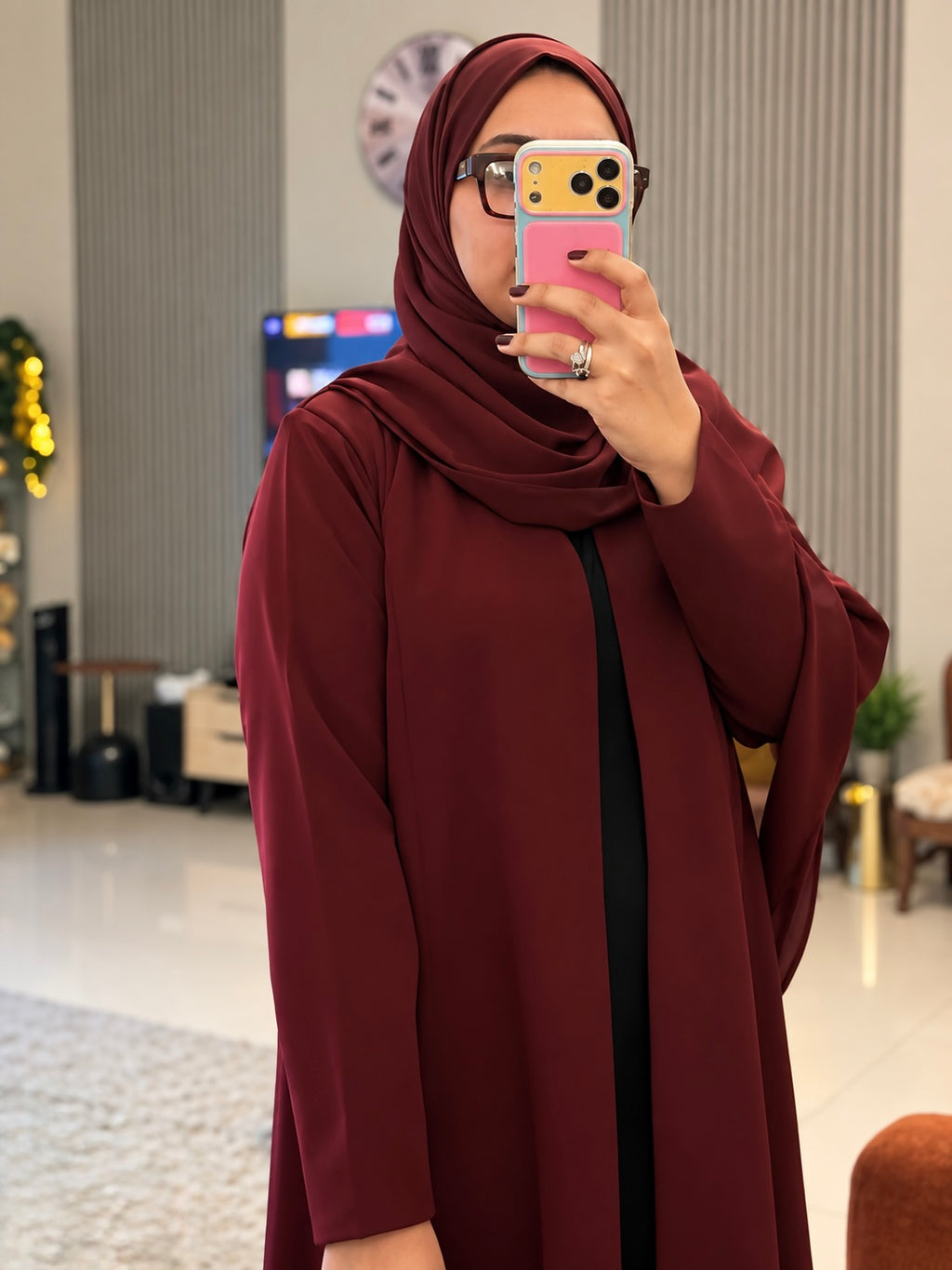 Burgundy Barbie Abaya with shaila