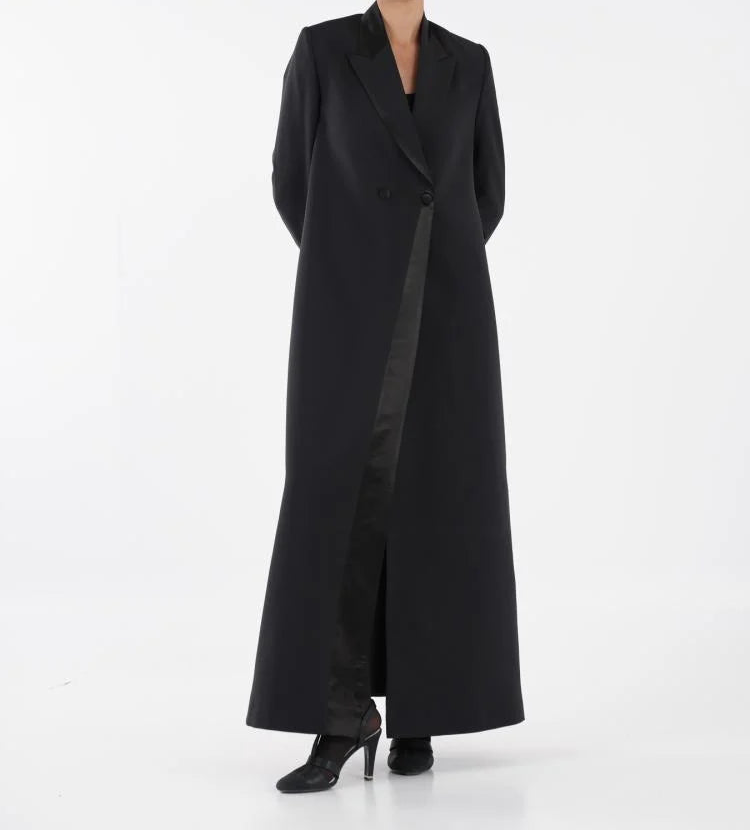 Luxury Black Satin Lapel Blazer Abaya