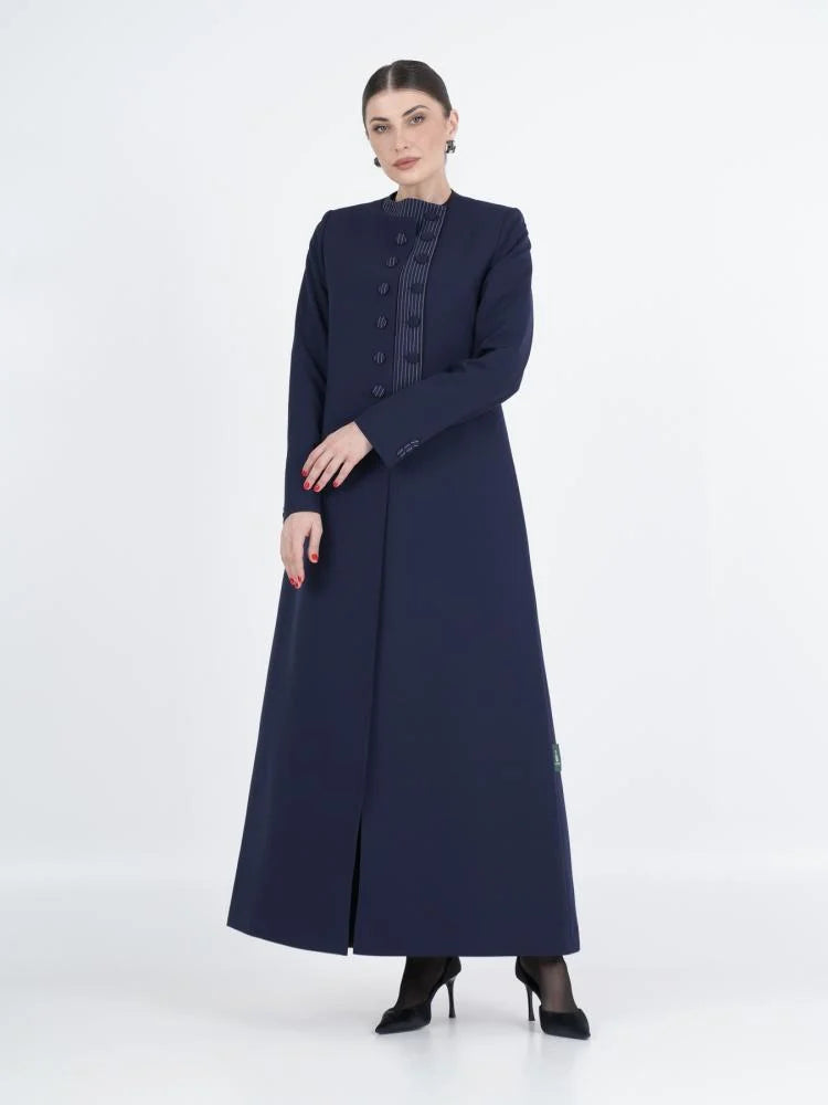 Premium Navy Blue Embellished Front Abaya