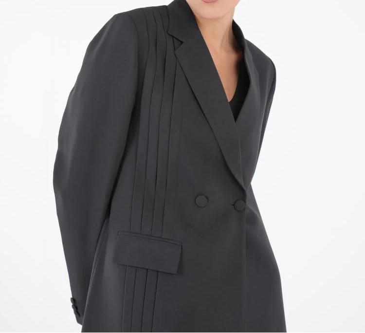 Classic Black Blazer Collar Open Abaya