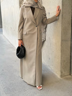 Lined crepe abaya, blazer cut -Grey
