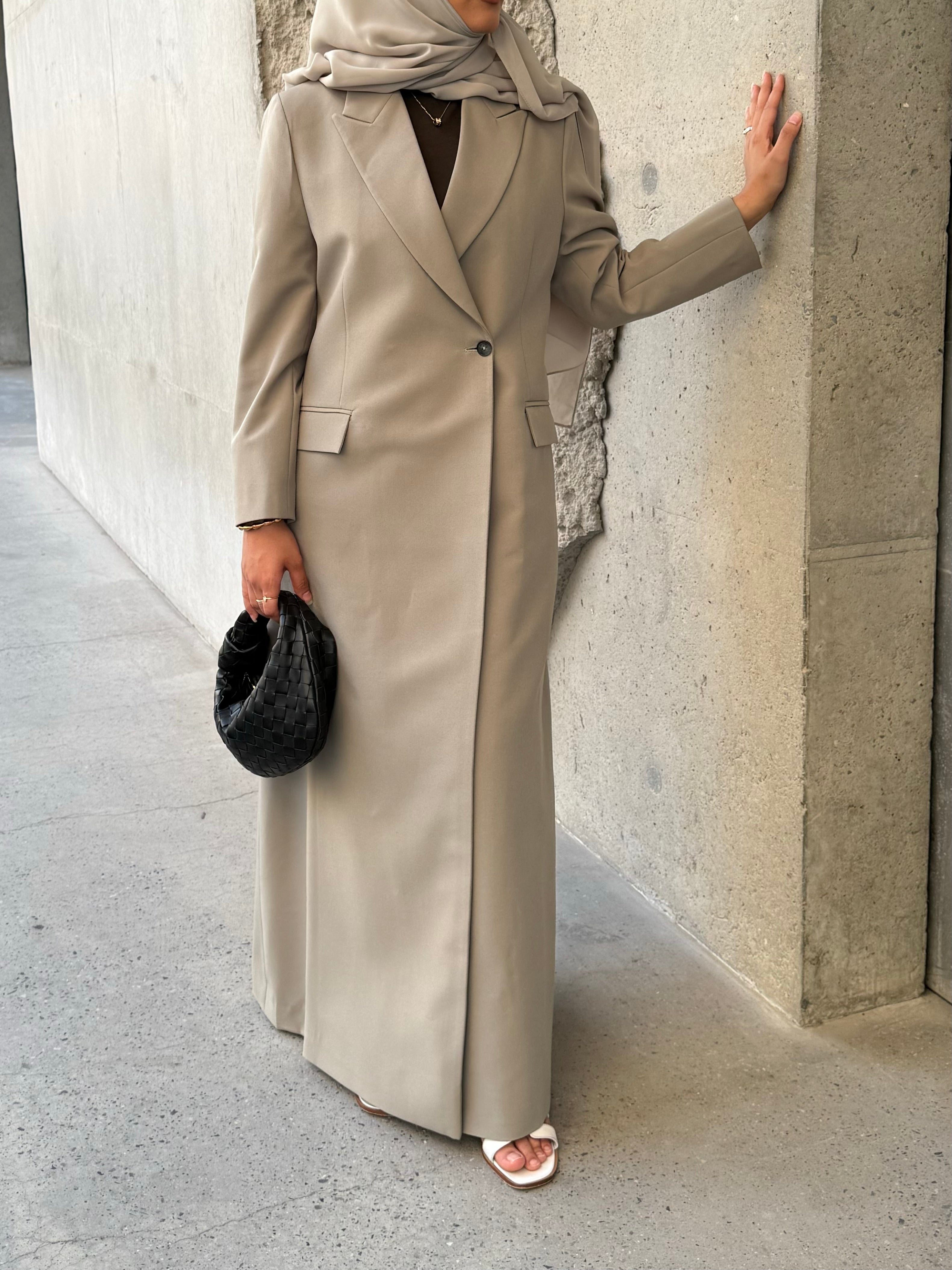 Lined crepe abaya, blazer cut -Grey