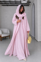 Soft Linen Summer Abaya Set with Matching Inner & Shaila, Baby Pink