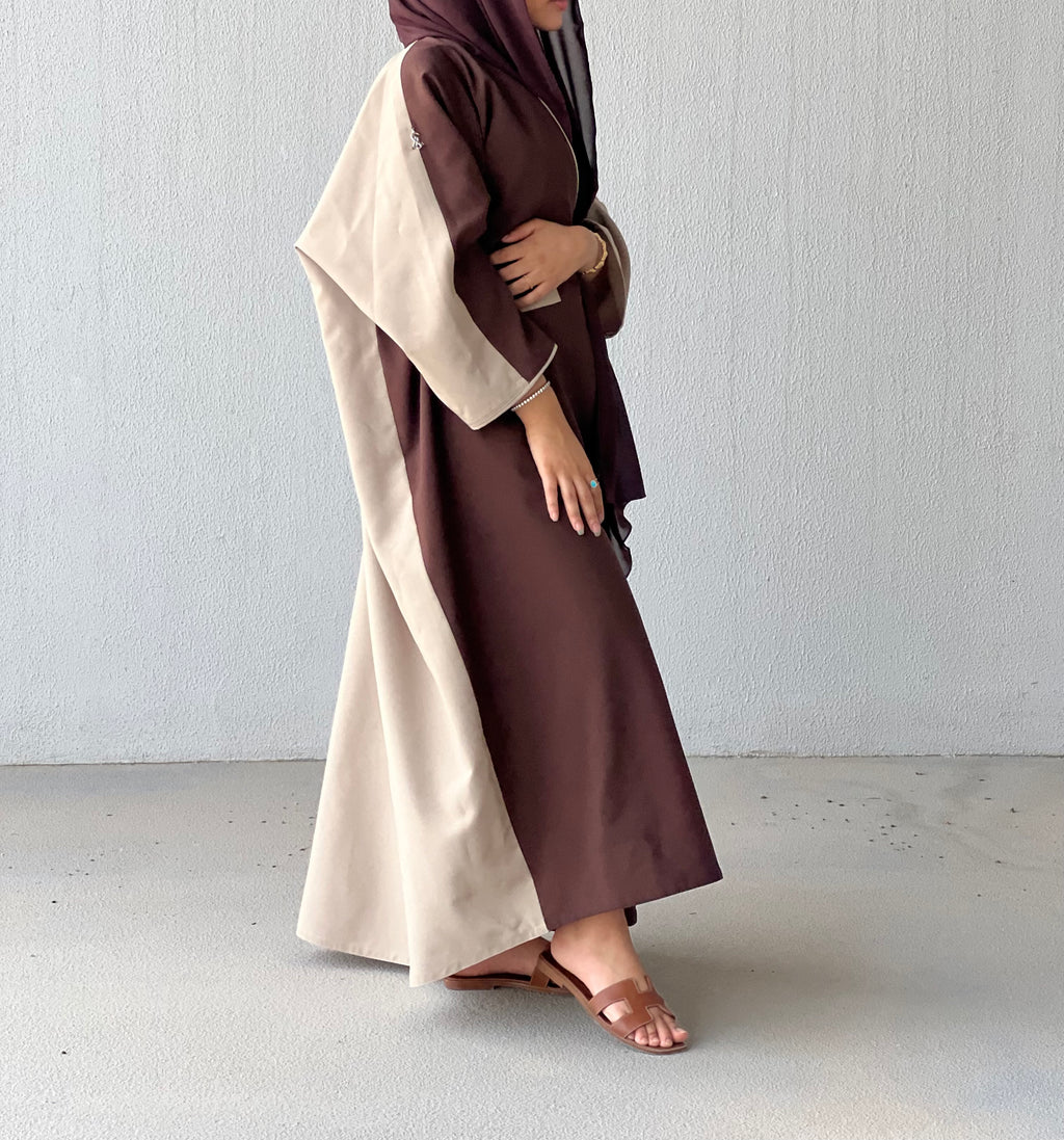 Brown with beige Abaya regular wrap cut