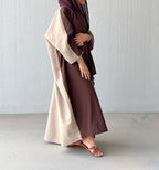 Brown with beige Abaya regular wrap cut