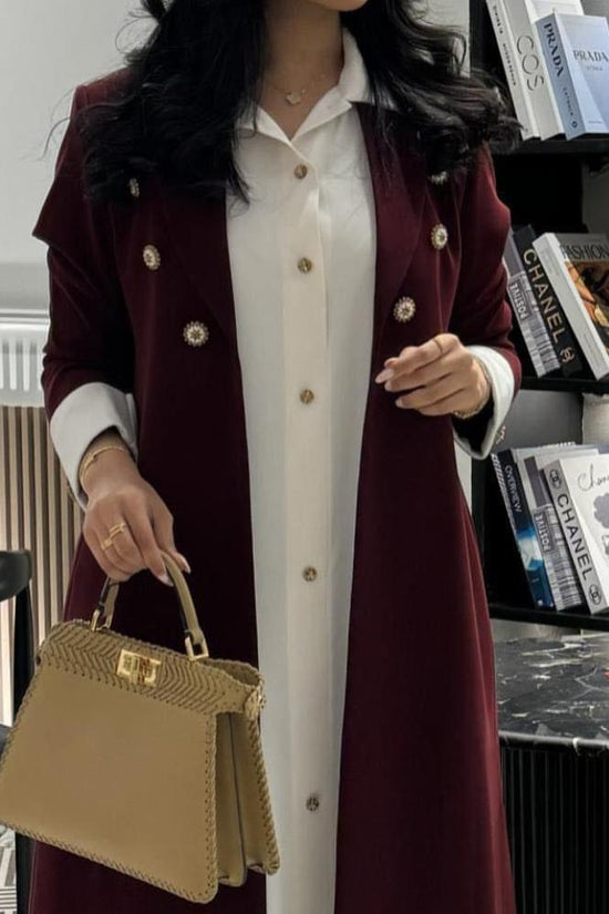 Maroon Blazer Two Tone Abaya with Button Detail