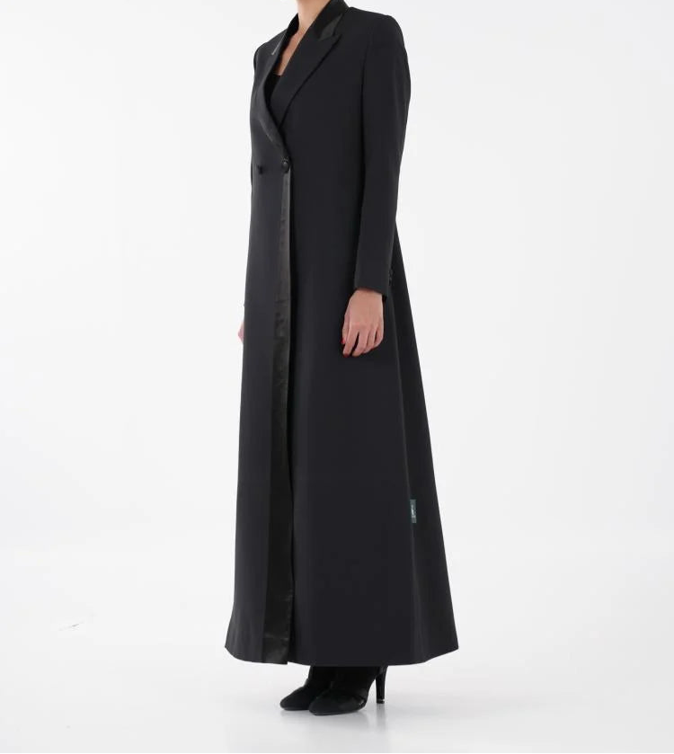 Luxury Black Satin Lapel Blazer Abaya