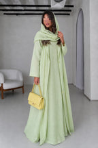 Soft Linen Summer Abaya Set with Matching Inner & Shaila, Green