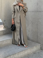 Lined crepe abaya, blazer cut -Grey