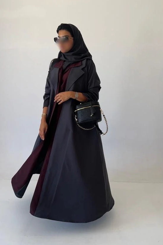 Grey & Burgundy Blazer Abaya