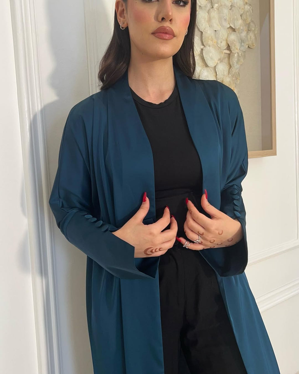 Teal Abaya with button Details