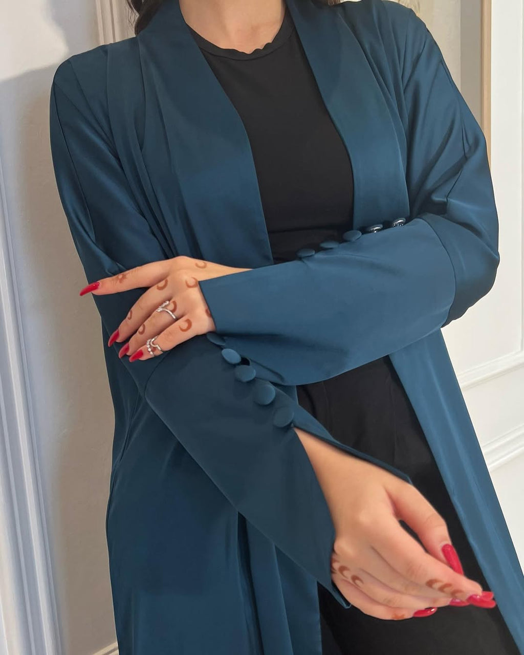 Teal Abaya with button Details