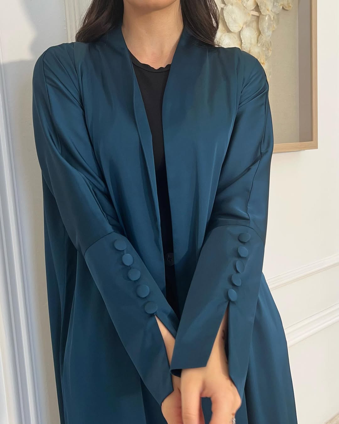 Teal Abaya with button Details