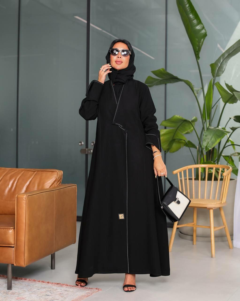 Black Abaya with Thread Details