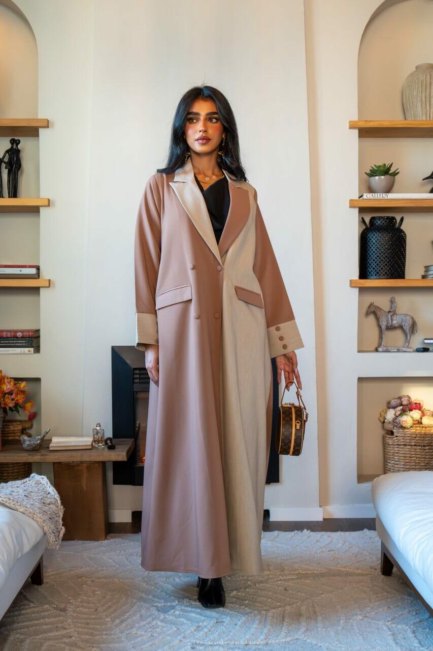 Light beige and nude crepe blazer abaya