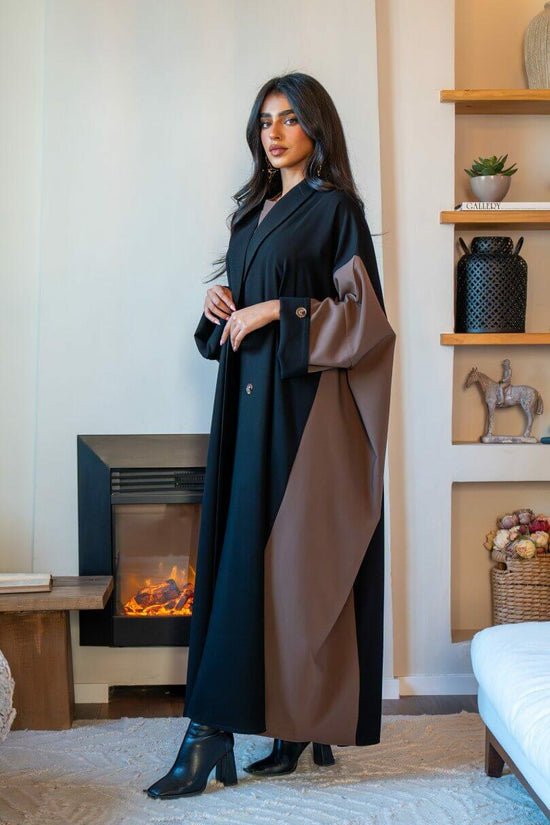 Black and brown crepe blazer abaya