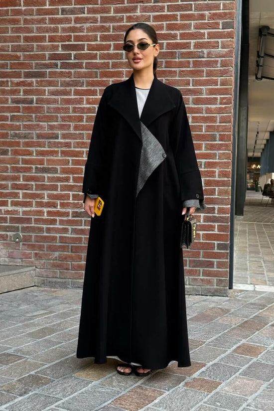 Black crepe abaya with striped trimming