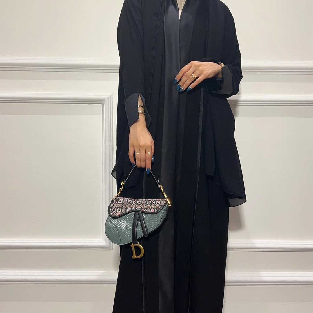 Black Loose Fit Abaya with Pearl Buttons