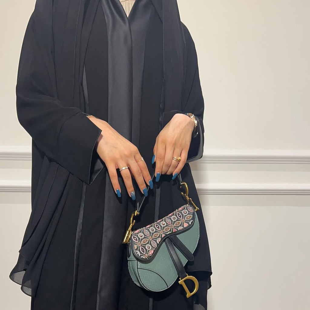 Black Loose Fit Abaya with Pearl Buttons