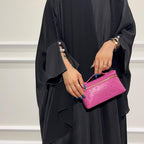 Black Loose Fit Abaya with Pearl Buttons