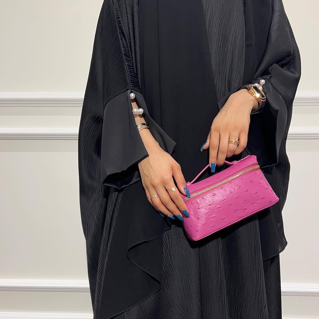 Black Loose Fit Abaya with Pearl Buttons