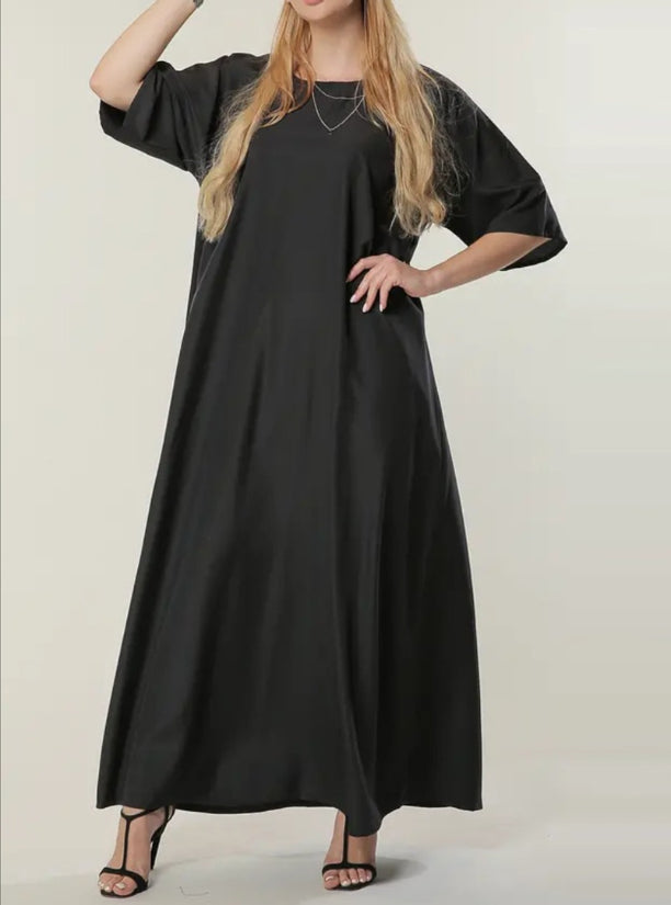 Under Abaya Dress - Black with Quarter sleeves