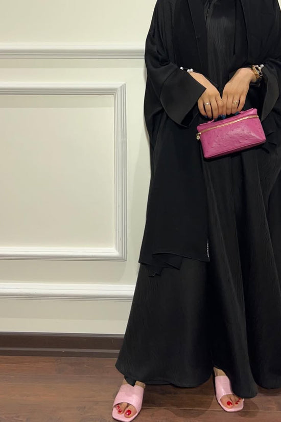 Black Loose Fit Abaya with Pearl Buttons