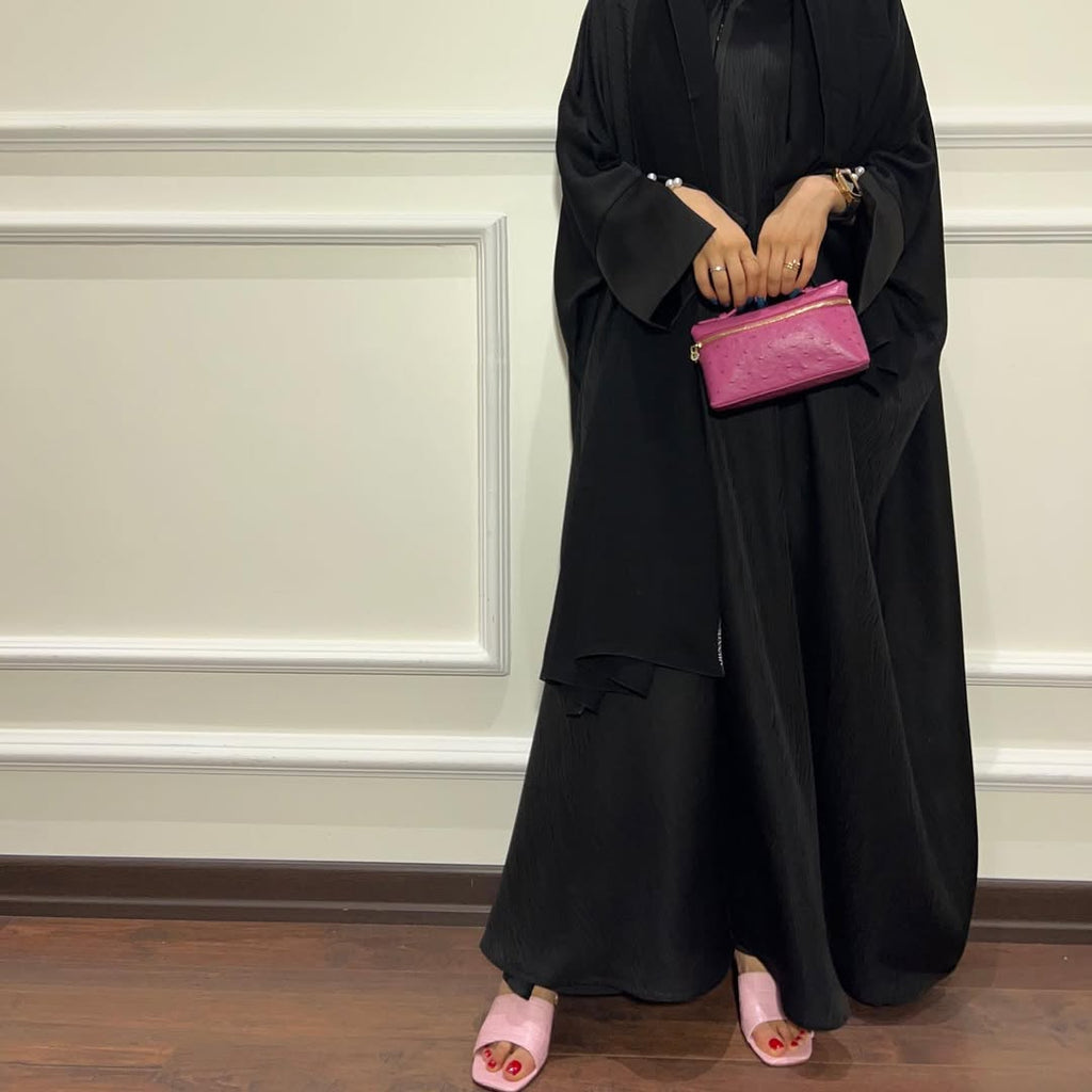 Black Loose Fit Abaya with Pearl Buttons