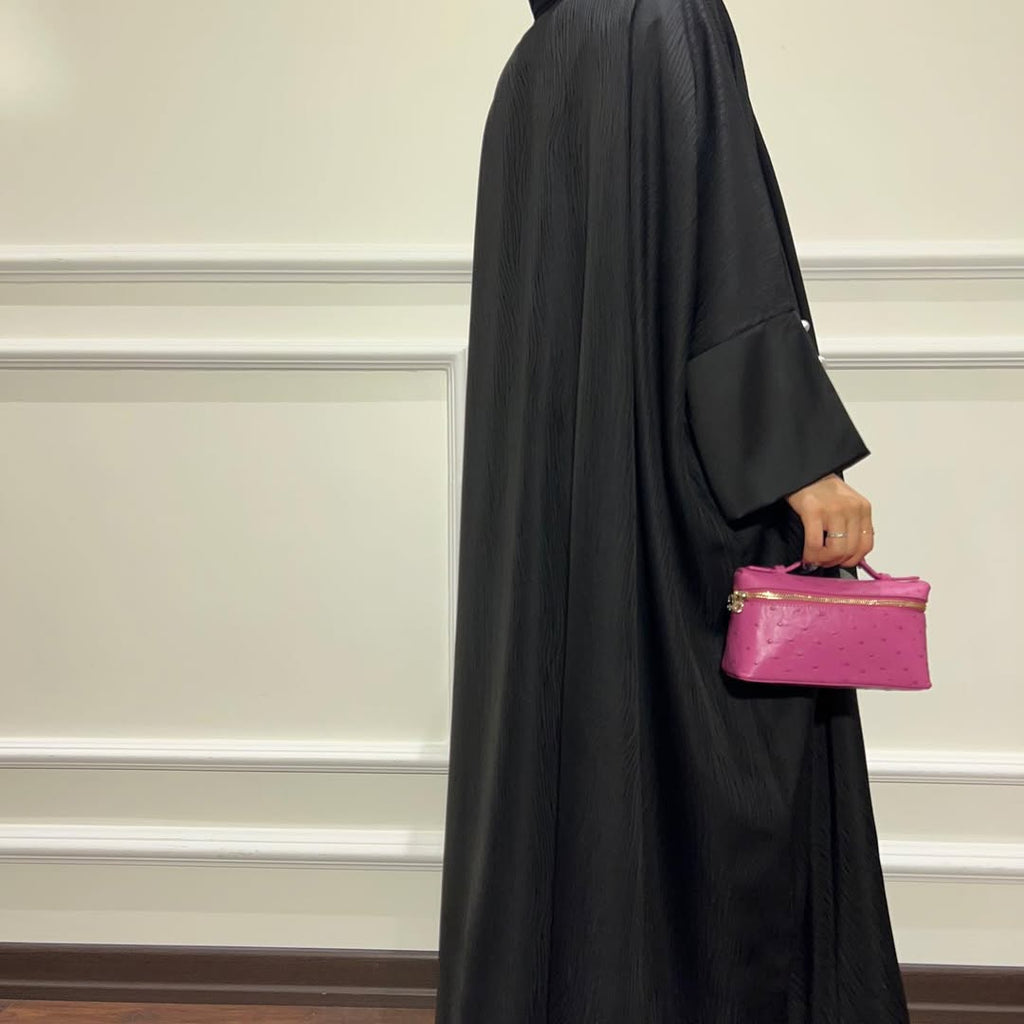 Black Loose Fit Abaya with Pearl Buttons