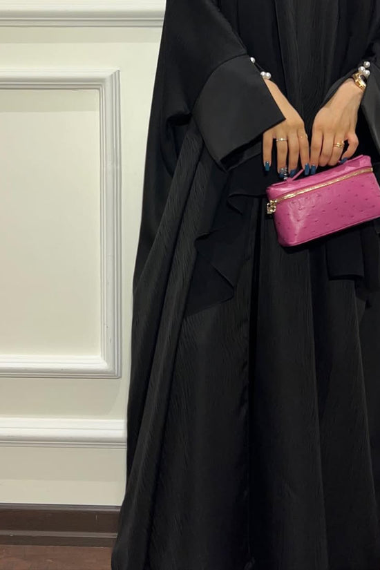 Black Loose Fit Abaya with Pearl Buttons