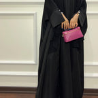 Black Loose Fit Abaya with Pearl Buttons