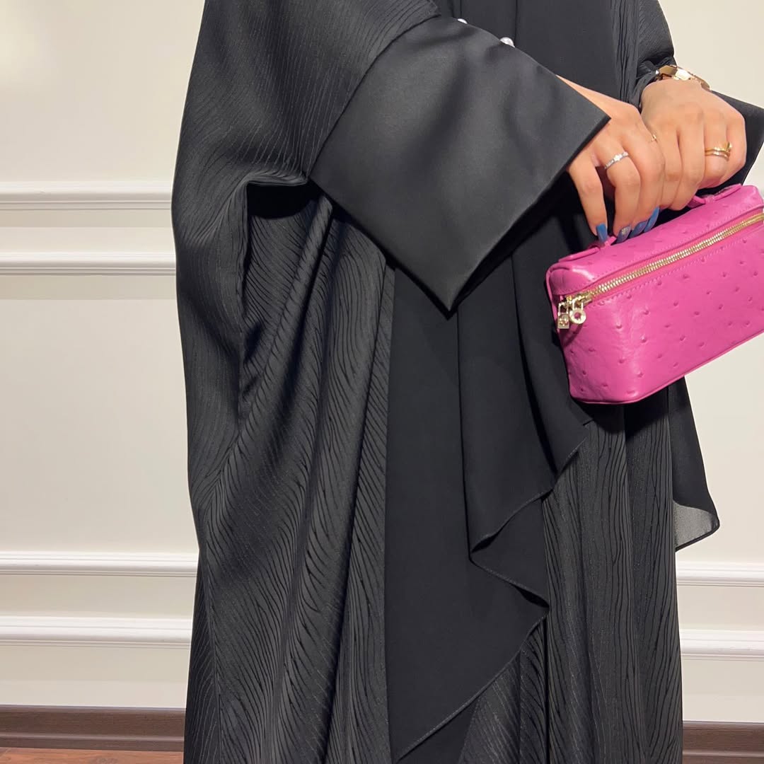 Black Loose Fit Abaya with Pearl Buttons