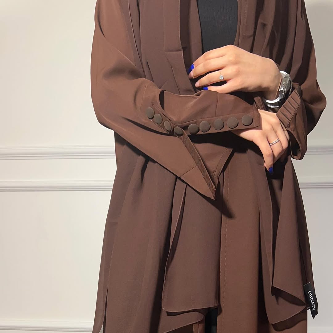 Brown Plain Abaya with Buttons sleeves