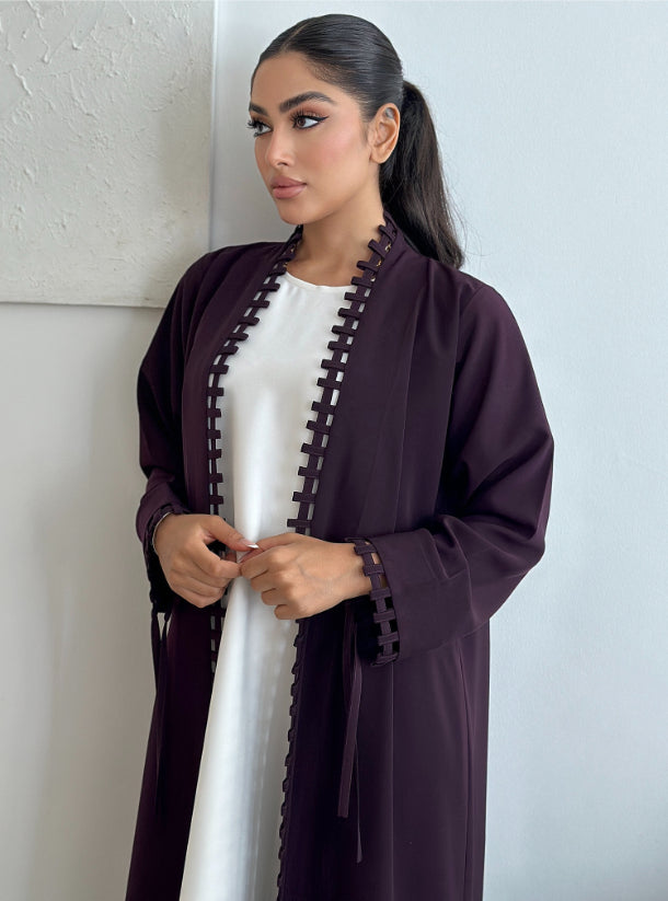 Barbie Fabric Purple Abaya with White Nada Inner Dress