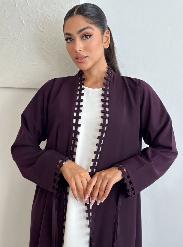 Barbie Fabric Purple Abaya with White Nada Inner Dress