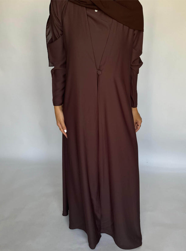 Chocolate Brown Soft Crepe Abaya, With Matching Under Abaya Dress & Shaila