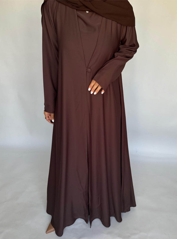 Chocolate Brown Soft Crepe Abaya, With Matching Under Abaya Dress & Shaila