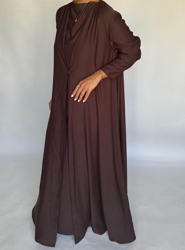 Chocolate Brown Soft Crepe Abaya, With Matching Under Abaya Dress & Shaila