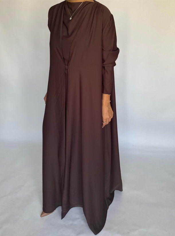 Chocolate Brown Soft Crepe Abaya, With Matching Under Abaya Dress & Shaila