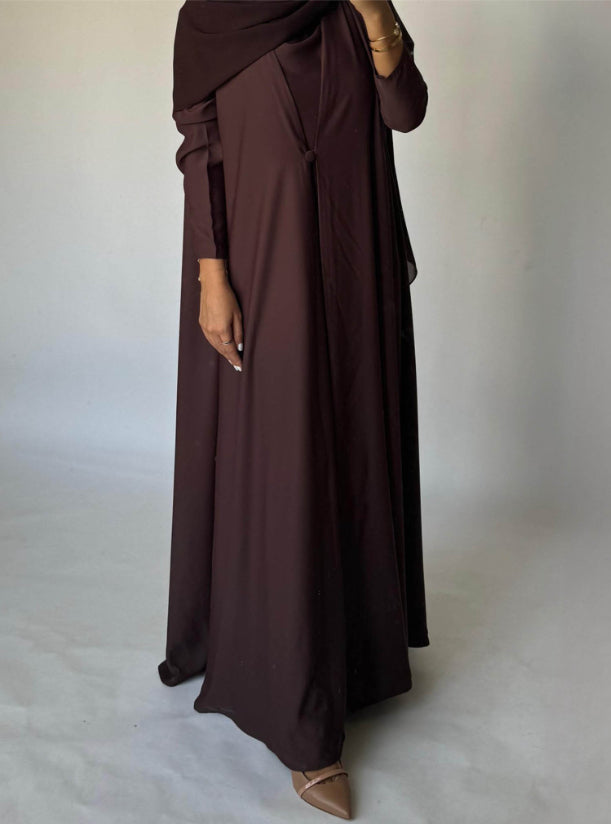Chocolate Brown Soft Crepe Abaya, With Matching Under Abaya Dress & Shaila