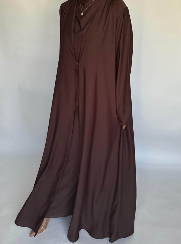 Chocolate Brown Soft Crepe Abaya, With Matching Under Abaya Dress & Shaila